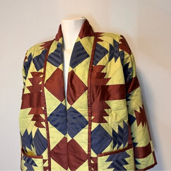 Handmade Lightweight Yellow, Burgundy and Blue Patchwork Jacket One Size - Picture 7 of 8